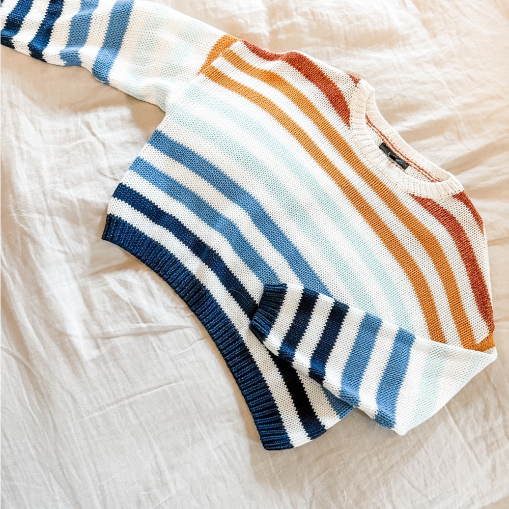 Lulu's Colorful Striped Cropped Crew Neck Sweater